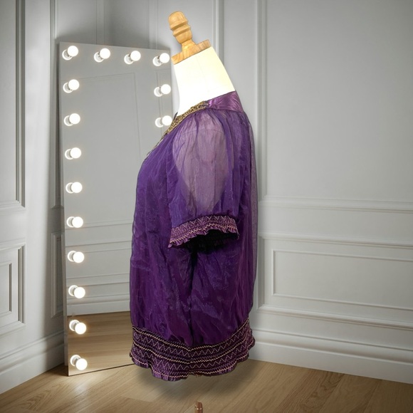 DK Moda Vintage Beaded Coin Embellished Sheer Blouse – Purple (Fits M–L) - Picture 10 of 16